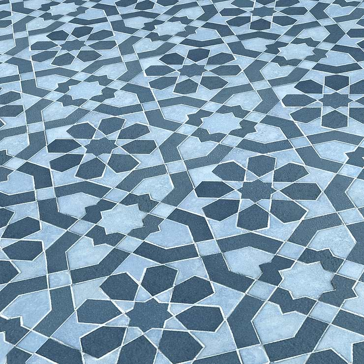 Cantico Fes Sky Blue Mixed Finish Lava Stone and Cement Mosaic Tile