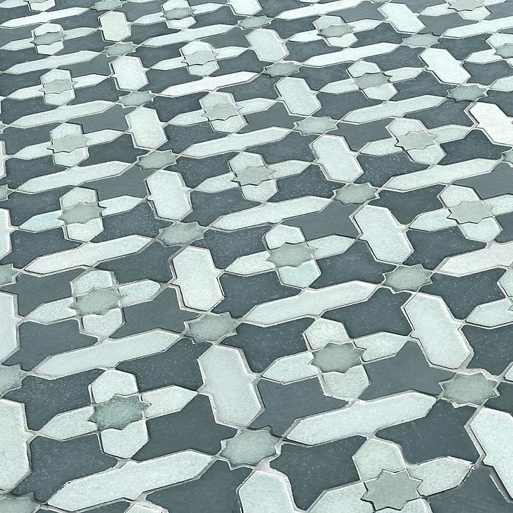 Cantico Safi Ocean Blue Mixed Finish Lava Stone and Cement Mosaic Tile