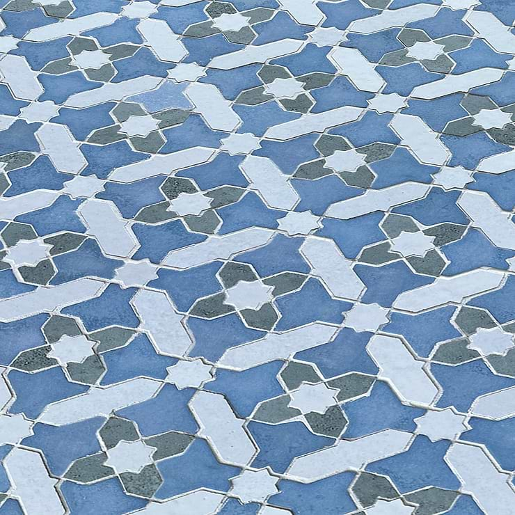 Cantico Safi River Blue Mixed Finish Lava Stone and Cement Mosaic Tile