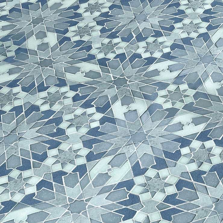 Cantico Taza Ocean Blue Mixed Finish Lava Stone and Cement Mosaic Tile