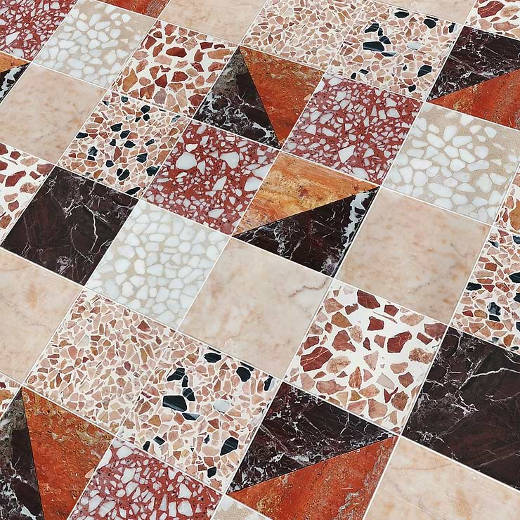 Elizabeth Sutton Artem Cardinal Terracotta Red 3x3 Polished & Honed Marble and Terrazzo Mosaic Tile