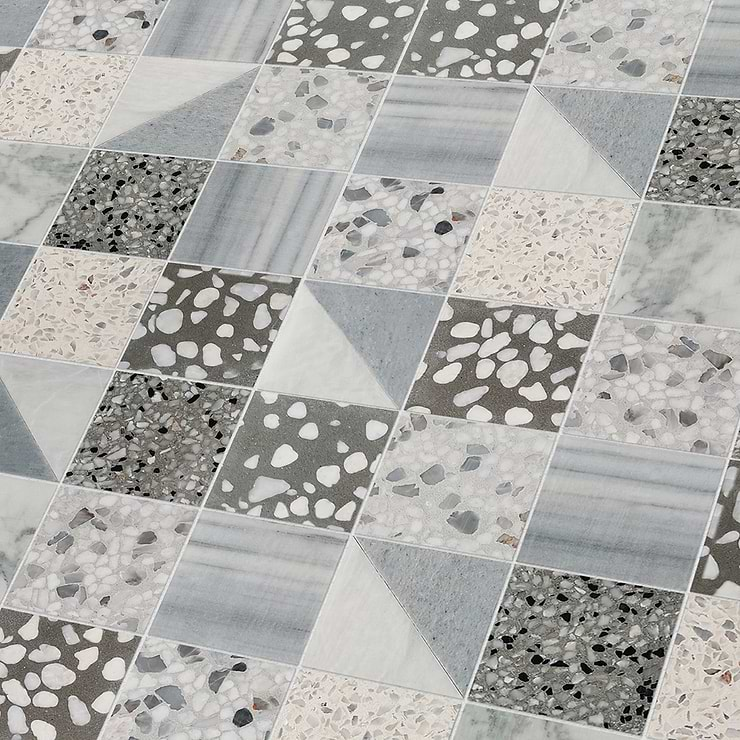 Elizabeth Sutton Artem Dove Gray 3x3 Polished & Honed Marble and Terrazzo Mosaic Tile