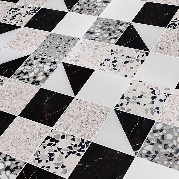 Elizabeth Sutton Artem Pica Black & White 3x3 Polished & Honed Marble and Terrazzo Mosaic Tile