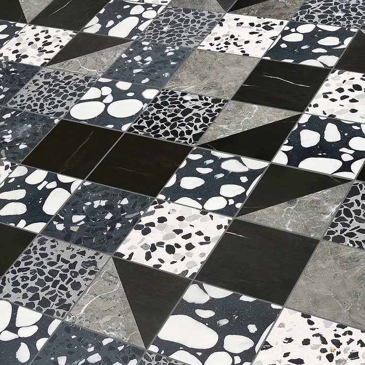 Elizabeth Sutton Artem Raven Black & Gray 3x3 Polished & Honed Marble and Terrazzo Mosaic Tile