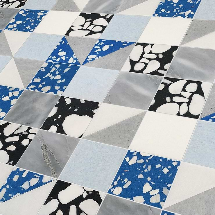 Elizabeth Sutton Artem Steller Blue 3x3 Polished & Honed Marble and Terrazzo Mosaic Tile