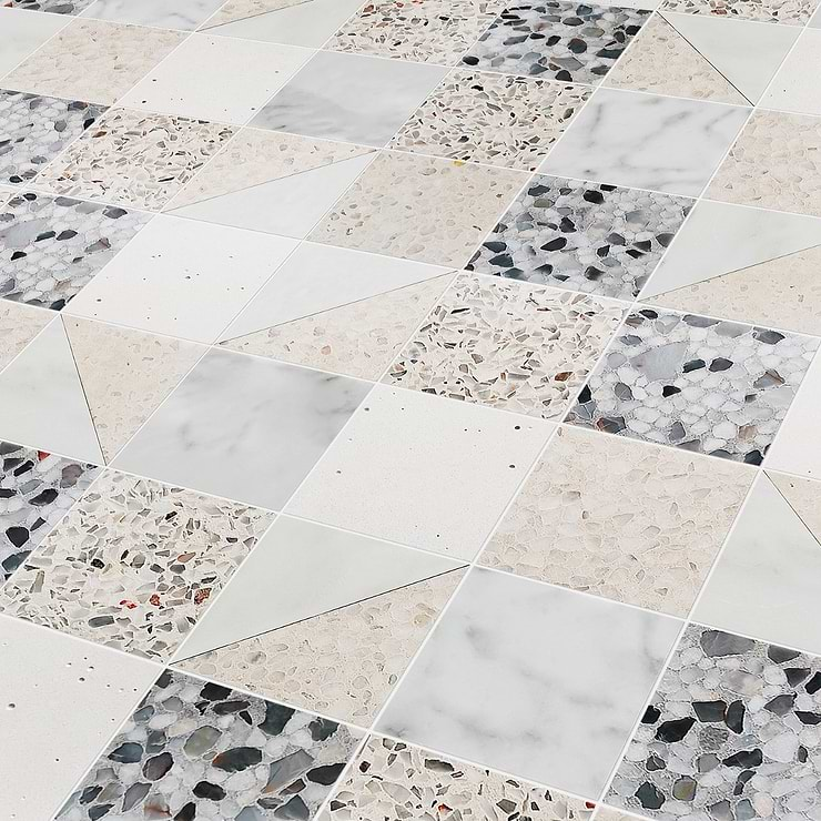 Elizabeth Sutton Artem Swan White & Cream 3x3 Polished & Honed Marble and Terrazzo Mosaic Tile