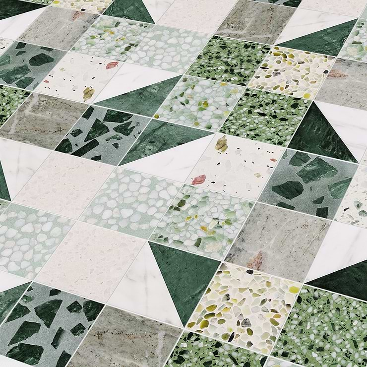 Elizabeth Sutton Artem Turaco Green 3x3 Polished & Honed Marble and Terrazzo Mosaic Tile