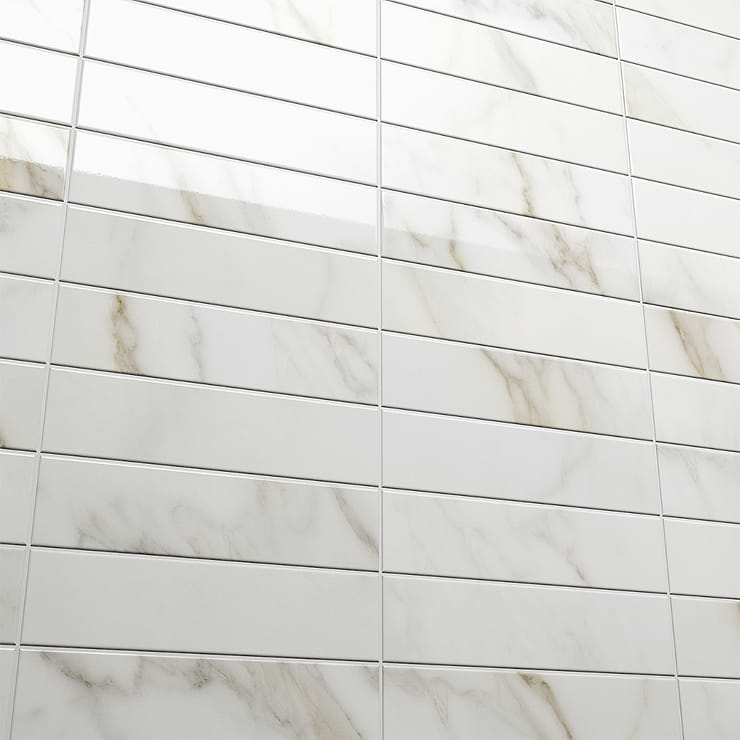 Amalfi Calacatta White 3x12 Polished Ceramic Tile