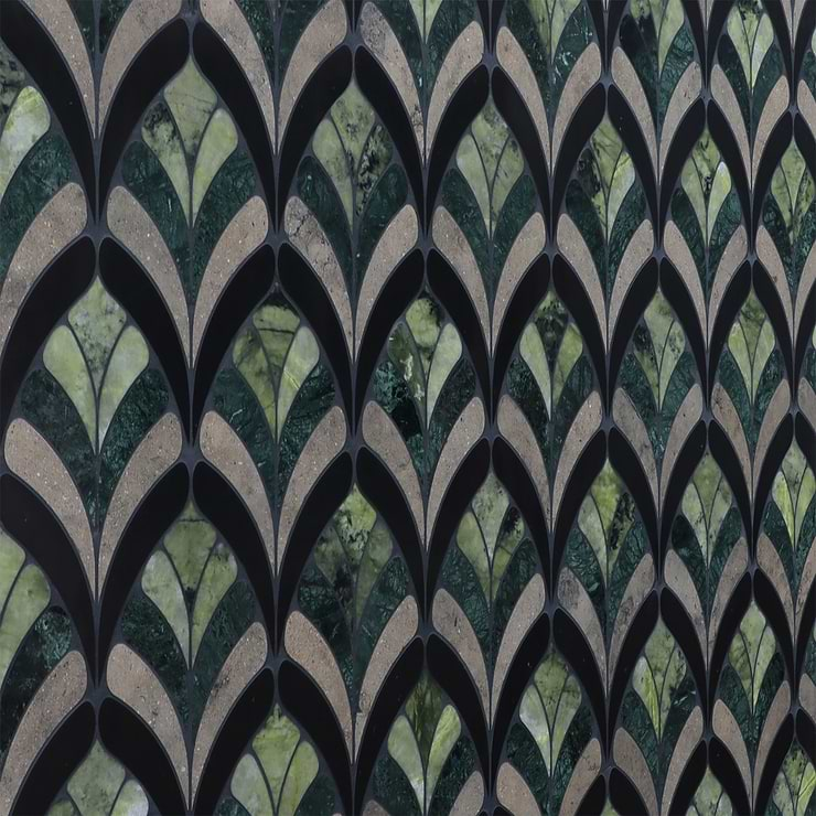 Konwalia Verde Green Floral Marble Mosaic Tile