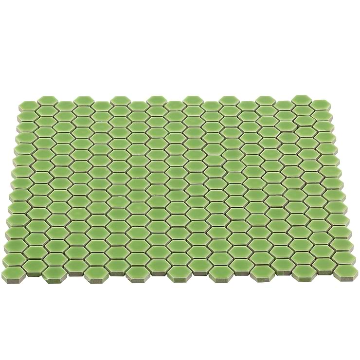 Eden Rimmed Electric Lime Hexagon Polished Ceramic Tile