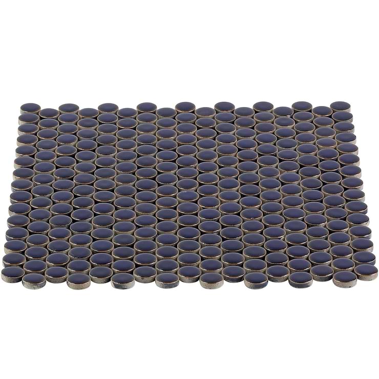 Eden Rimmed Royal Blue Penny Round Polished Ceramic Tile