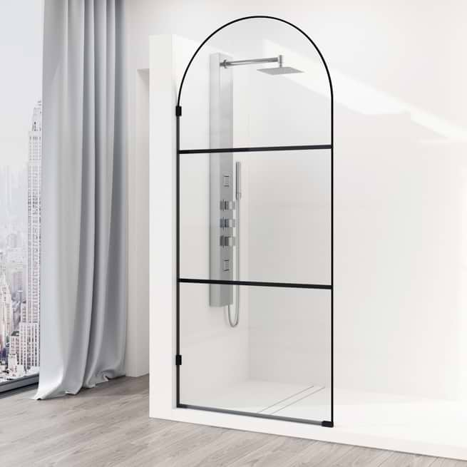 Burke 34x78" Reversible Semi-Frameless Shower Screen with Striped Glass in Matte Black