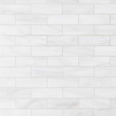 Bespoke Rain Cloud White 2x6 Brick Polished Glass Mosaic - Sample