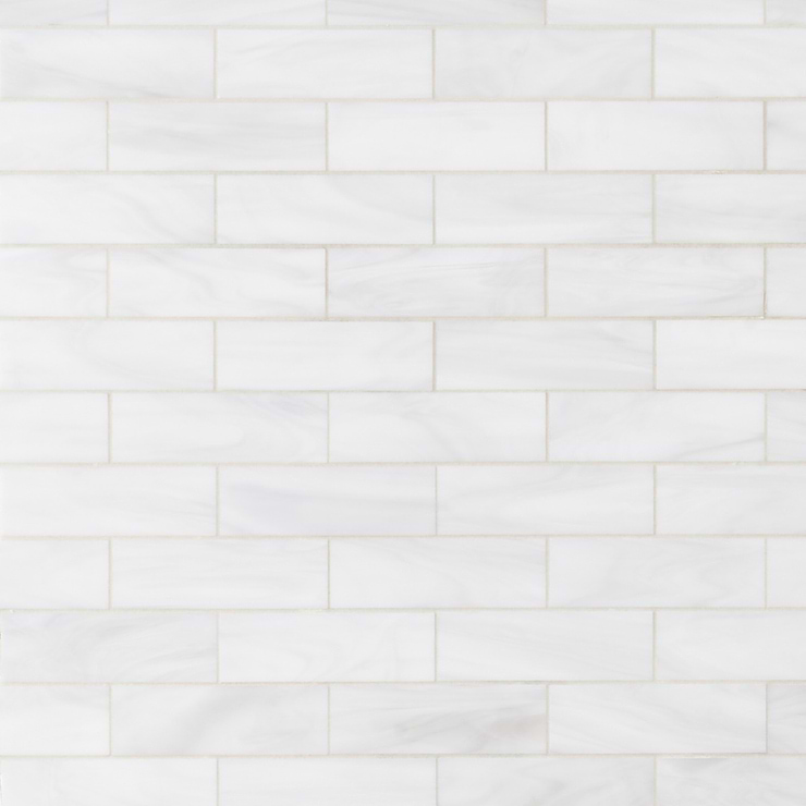 Bespoke Brick Rain Cloud White 2x6 Polished Glass Mosaic Tile