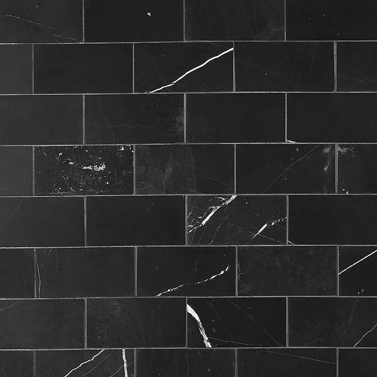 Nero Marquina Black 3x6 Honed Marble Subway Tile