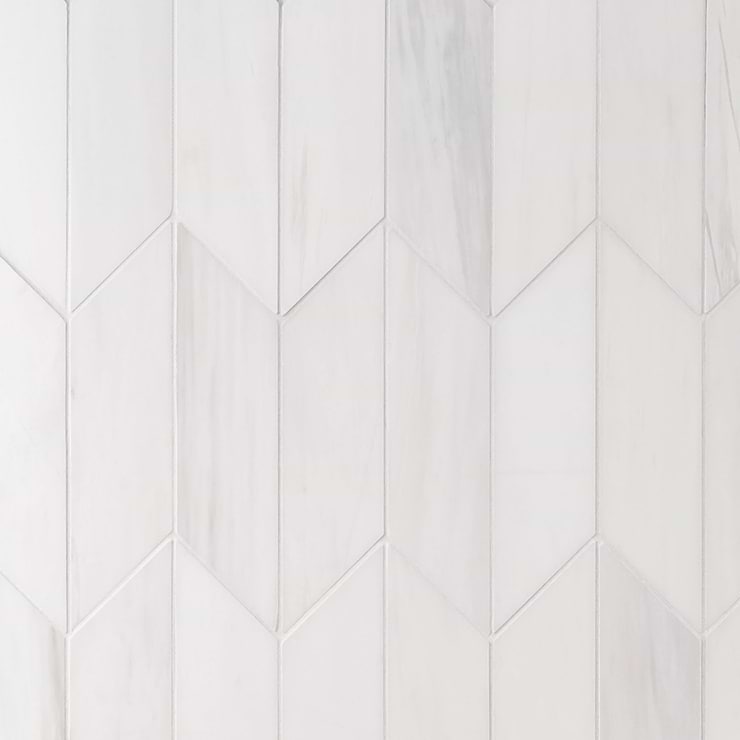 Bianco Dolomite White 3x12 Chevron Premium Honed Marble Tile