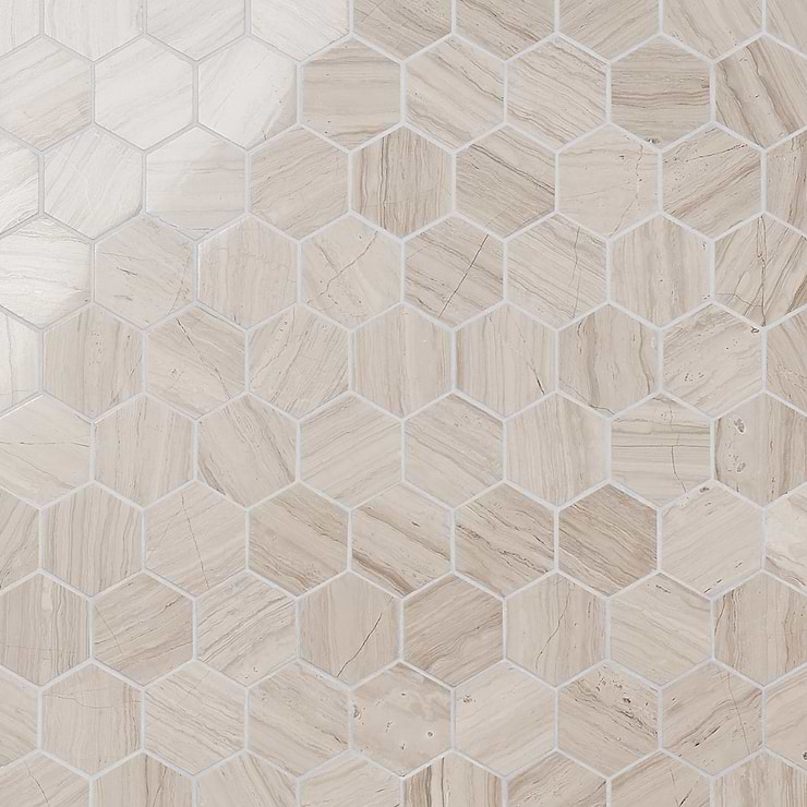 Wooden Beige 2" Hexagon Polished Marble Mosaic Tile