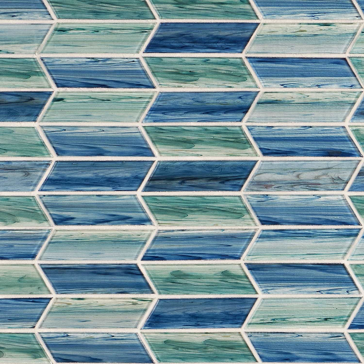 Maya Chevron Aqua Blue and Green 2x7 Polished Glass Mosaic Tile