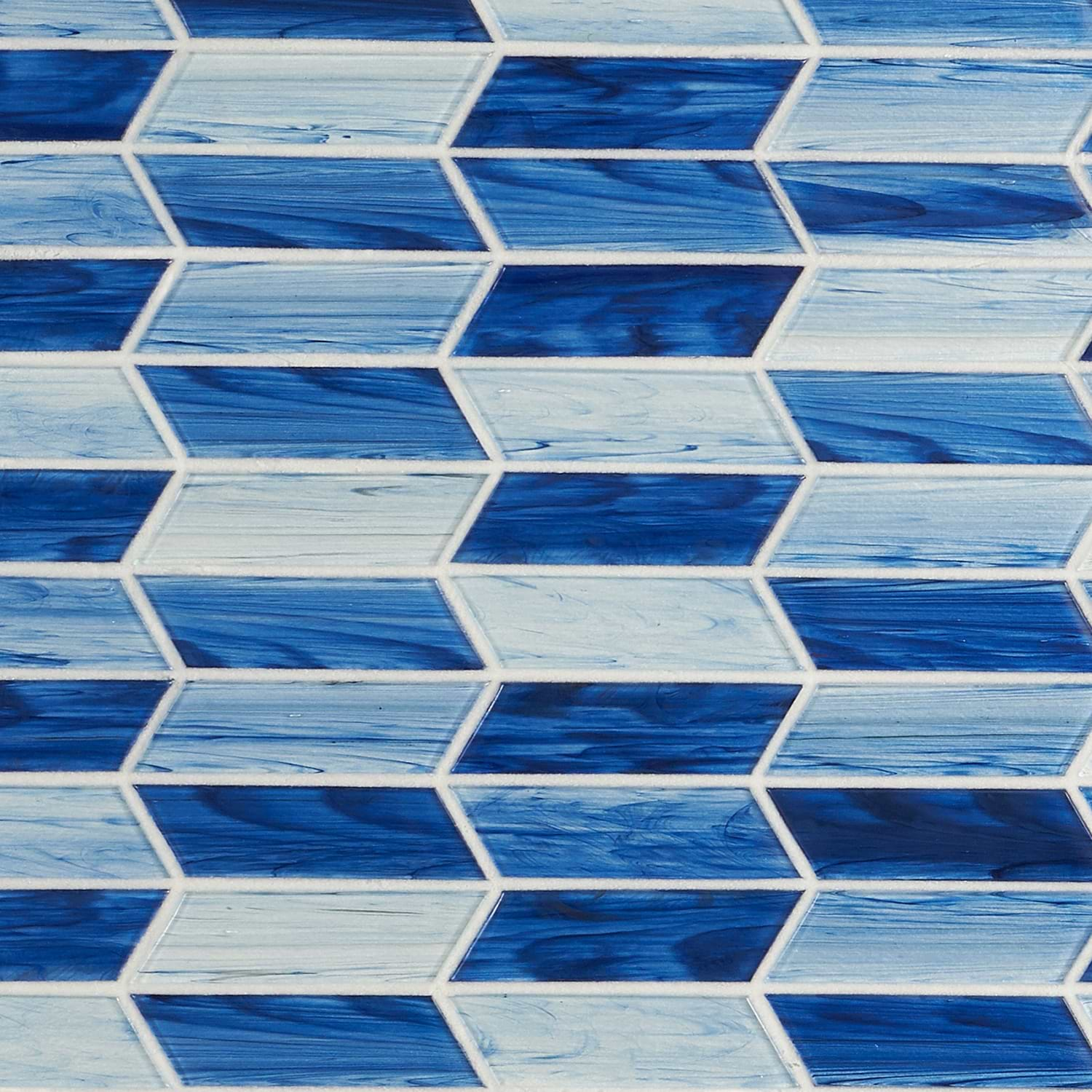 Maya Chevron Azur Blue 2x7 Polished Glass Mosaic Tile