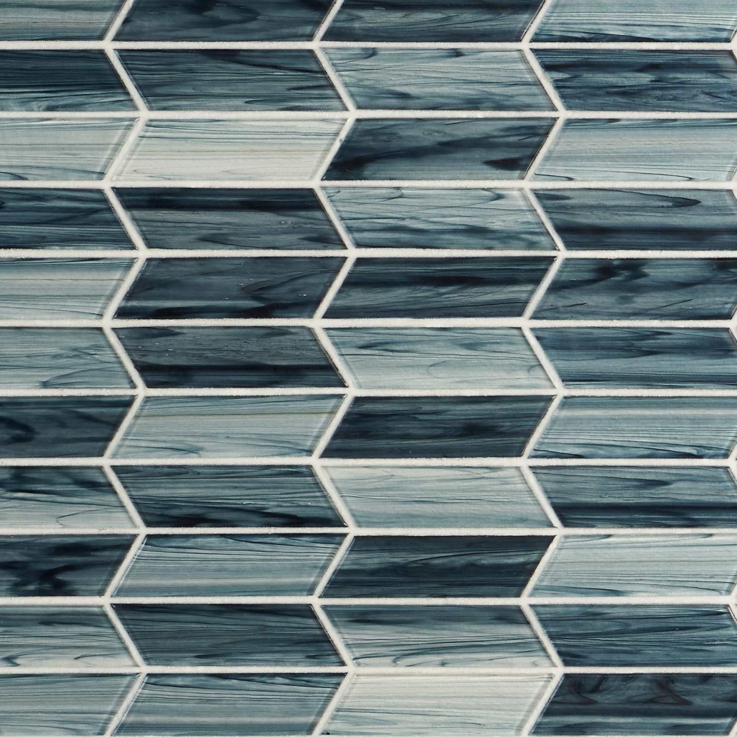 Maya Chevron Dusk Blue 2x7 Polished Glass Mosaic Tile