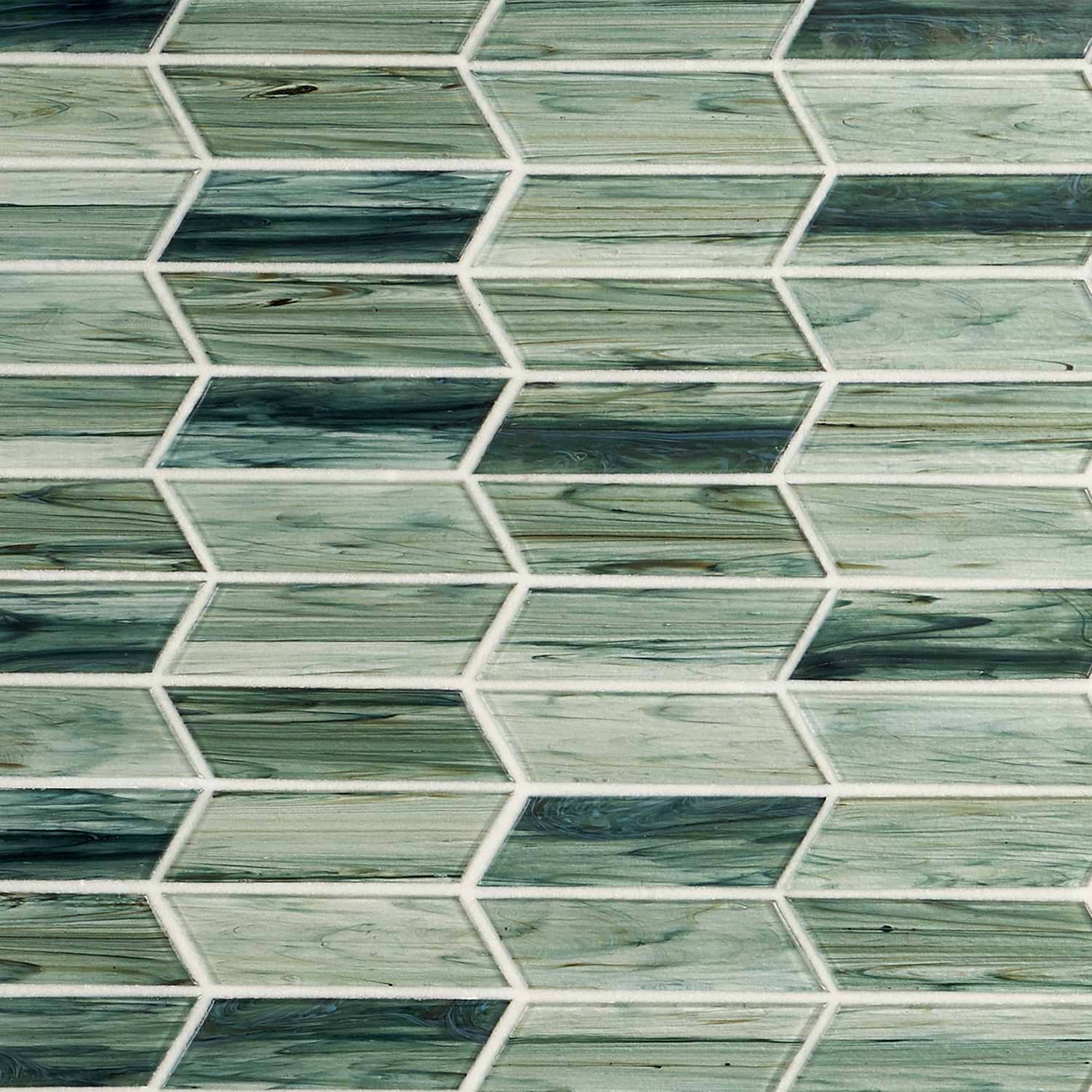 Maya Chevron Sage Green 2x7 Polished Glass Mosaic Tile