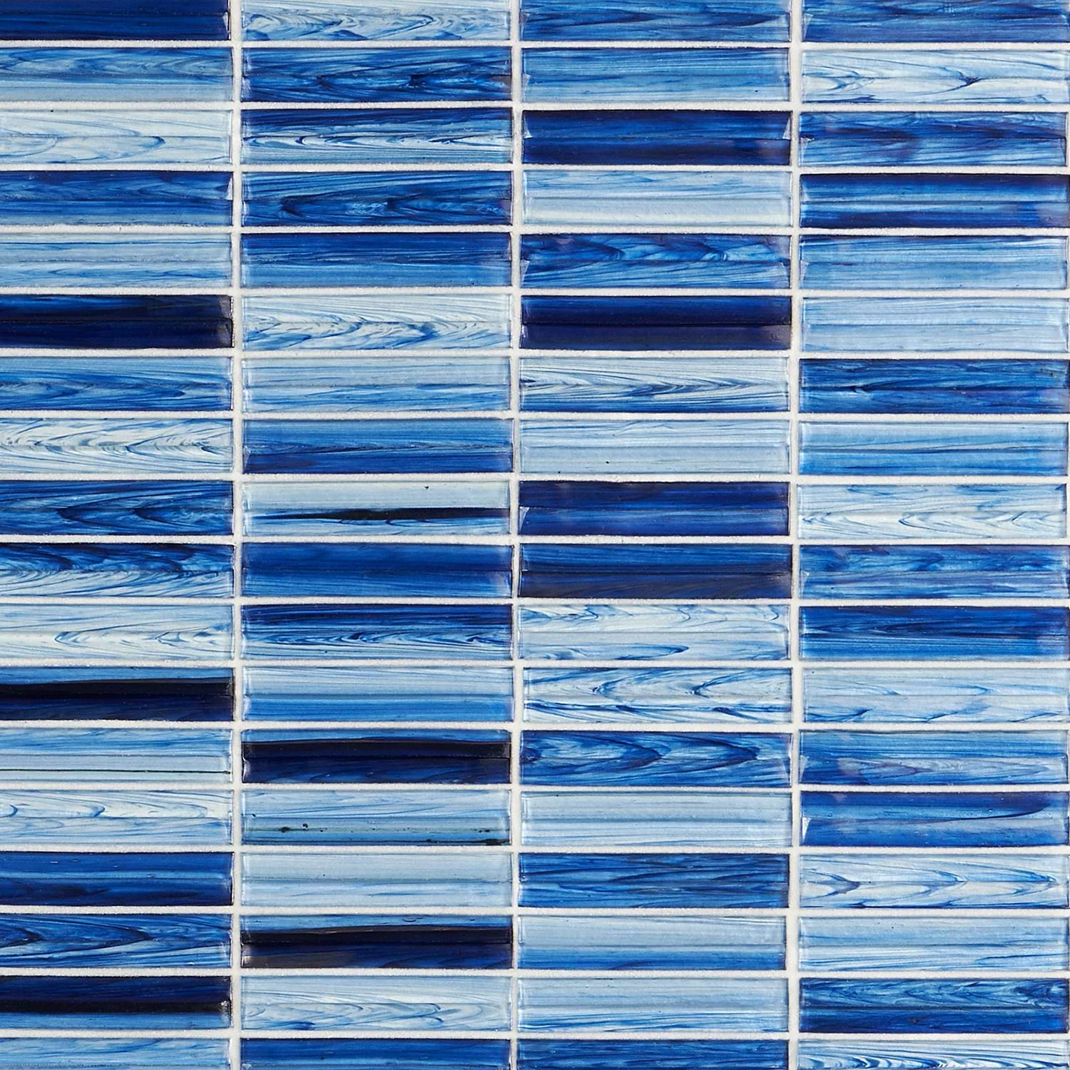 Maya Stacked Azur Blue 1x5 Polished Glass Mosaic Tile