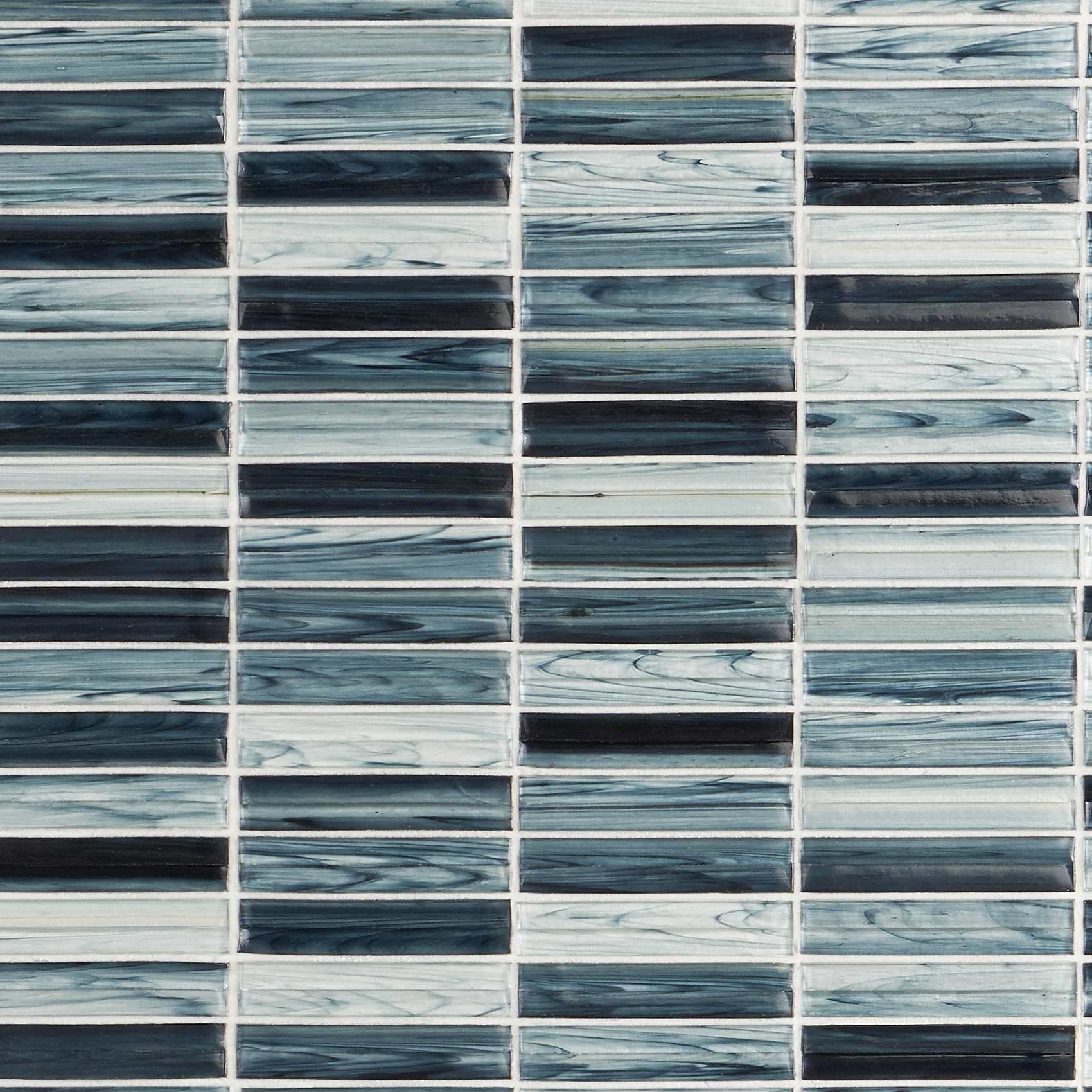 Maya Stacked Dusk Blue 1x5 Polished Glass Mosaic Tile