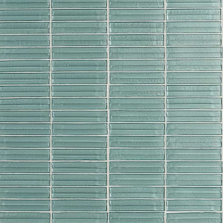 Maya Stacked Ocean Green Polished Glass Mosaic; in Green + Blue Glass ; for Backsplash, Bathroom Wall, Kitchen Wall, Shower Wall, Wall Tile; in Style Ideas Beach, Classic, Contemporary, Mediterranean, Traditional, Transitional, Tropical; released 2024; new, trends