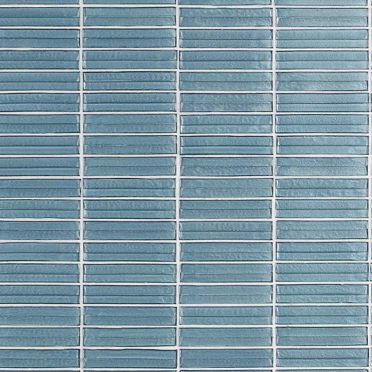 Maya Stacked Sky Blue Polished Glass Mosaic; in Blue Glass ; for Backsplash, Bathroom Wall, Kitchen Wall, Shower Wall, Wall Tile; in Style Ideas Beach, Classic, Contemporary, Mediterranean, Traditional, Transitional, Tropical; released 2024; new, trends