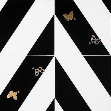 Timeless Butterflies Blanco Black & White 12x18 Nanoglass & Marble Tile by Elizabeth Sutton - Sample