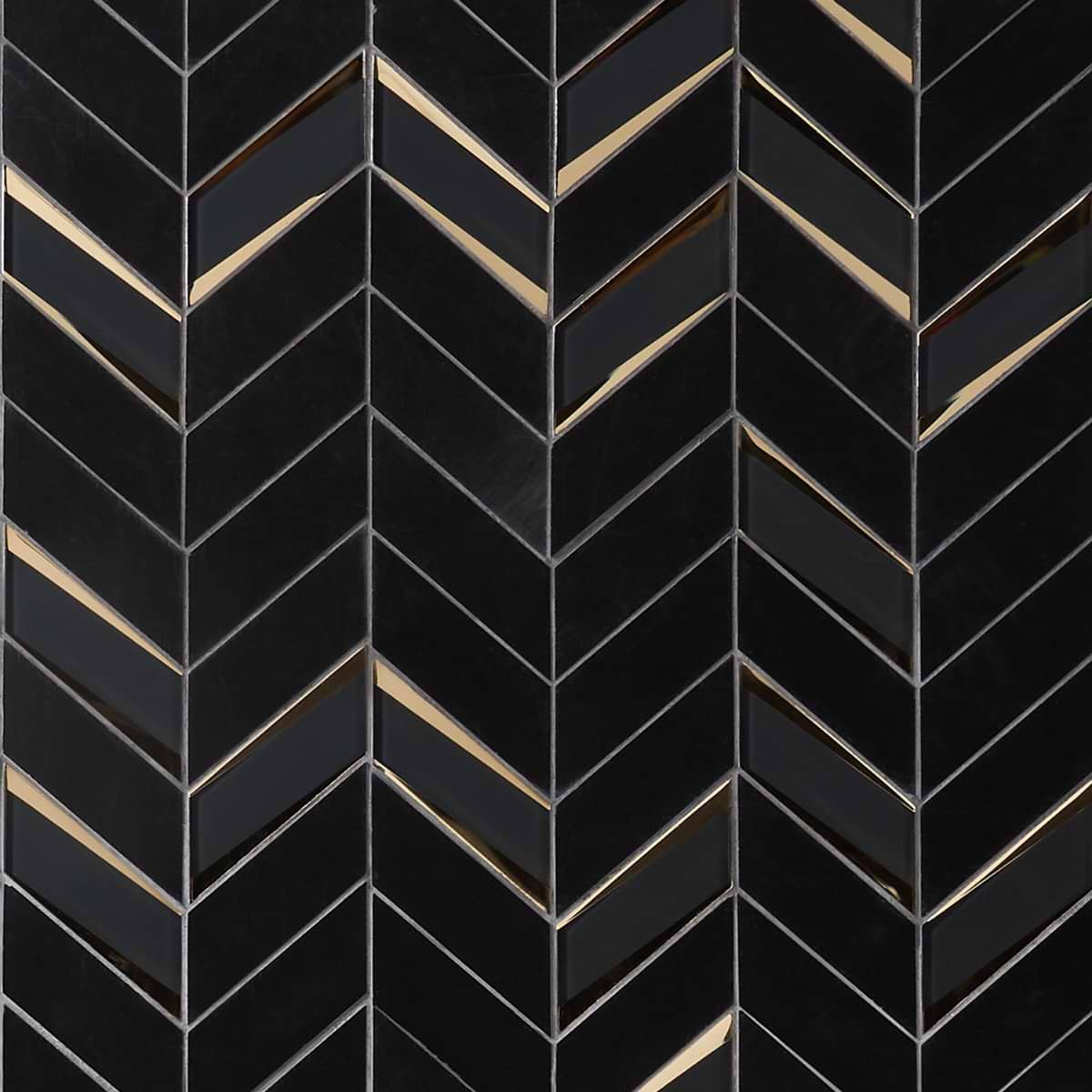 Kasol Portoro Black 2x4 Marble and Mirrored Glass Polished Mosaic Tile