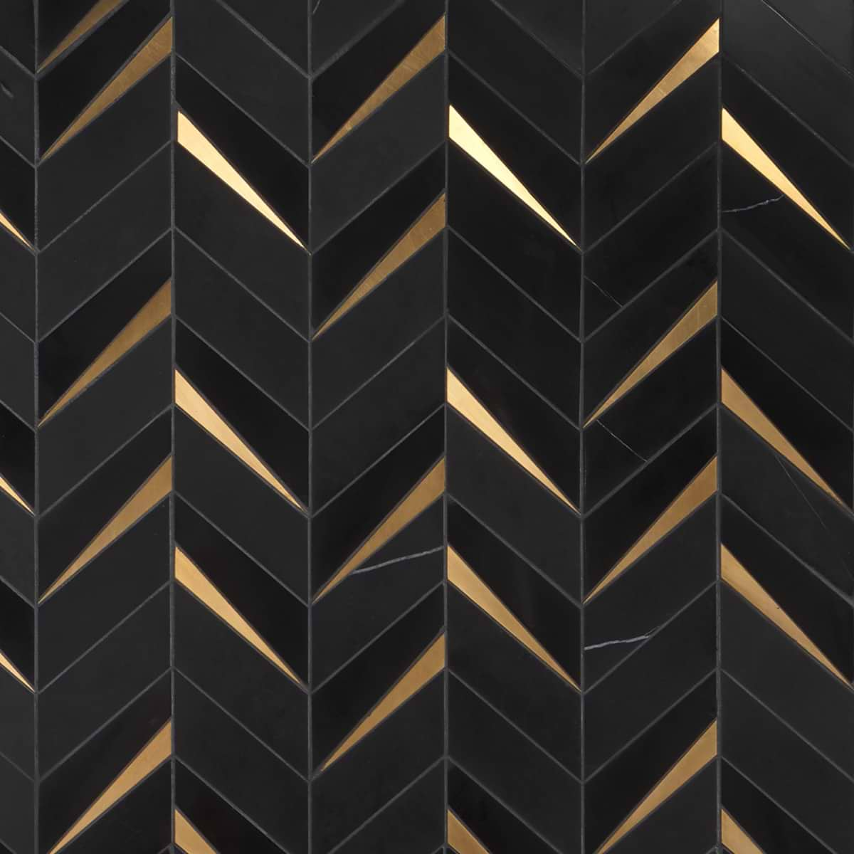 Vara Nero Polished Marble and Brass Mosaic Tile