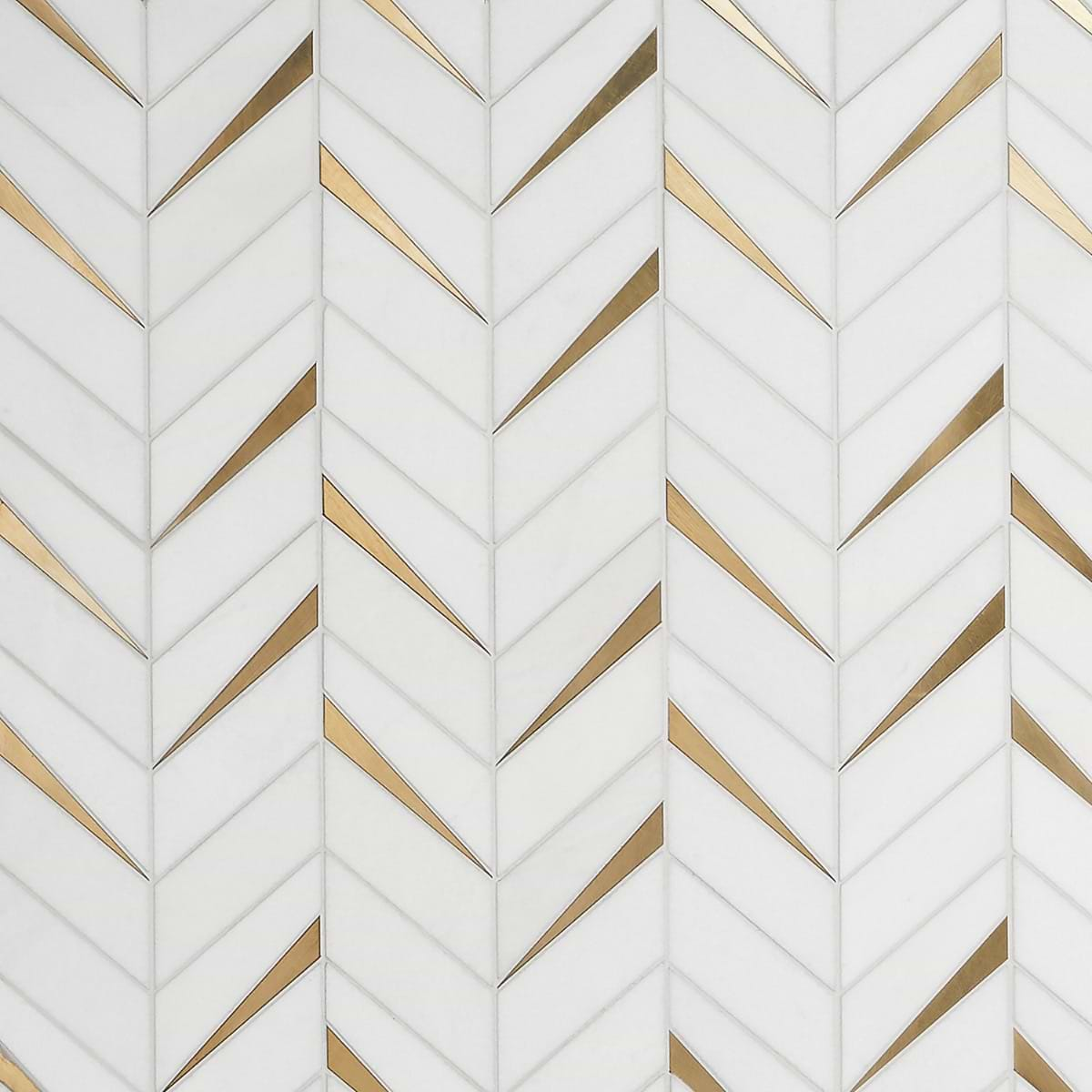 Vara Thassos Polished Marble and Brass Mosaic Tile