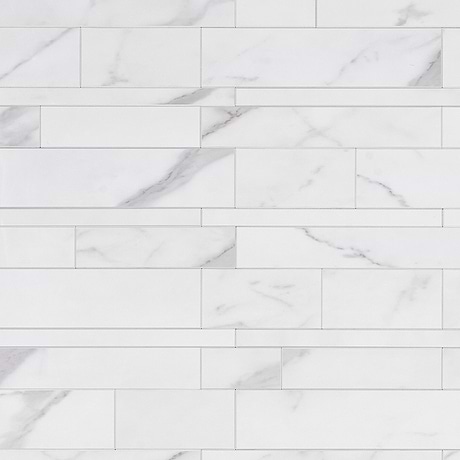 Calacatta LPS White Railroad Solid Core Peel & Stick Self Adhesive Marble Look Matte Mosaic Tile