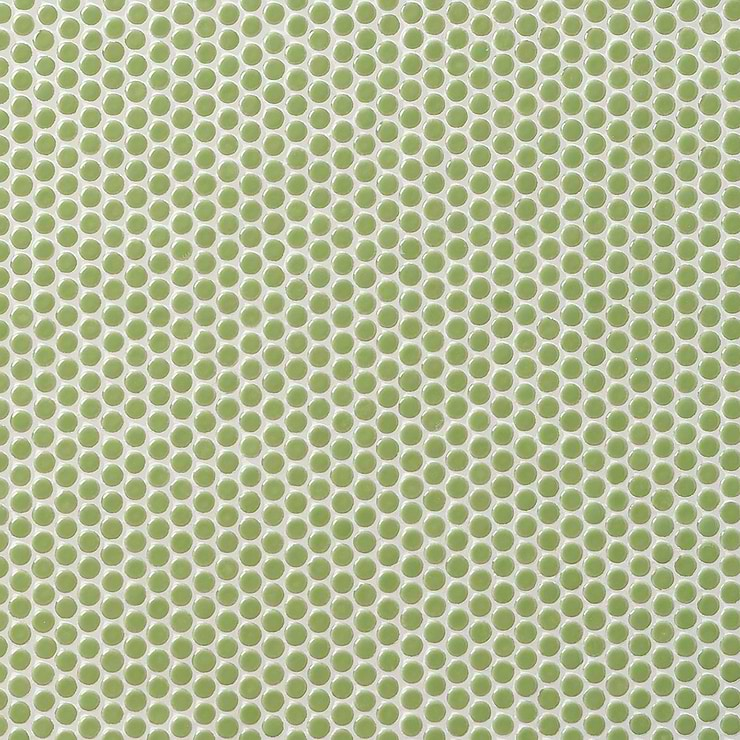 Eden Electric Lime Green Rimmed 1" Penny Round Polished Porcelain Mosaic