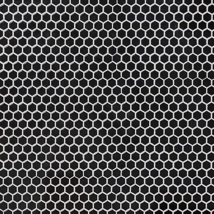 Eden 2.0 Black 1" Hexagon Polished Porcelain Mosaic