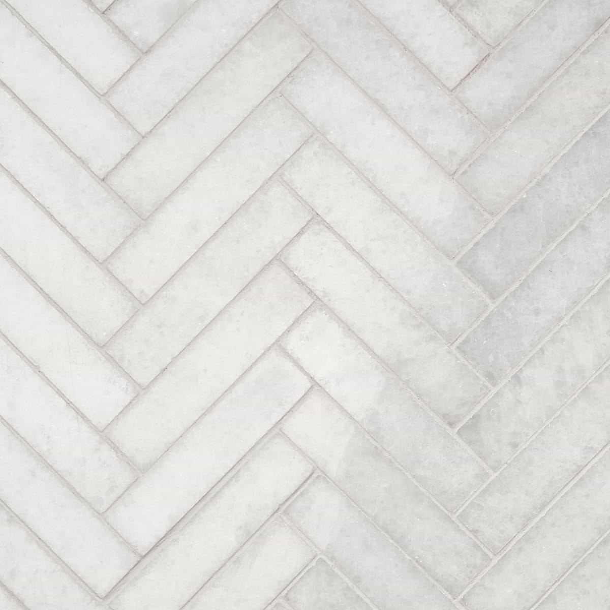 Shop Snow White 1x4 Herringbone Polished Marble Mosaic | TileBar.com