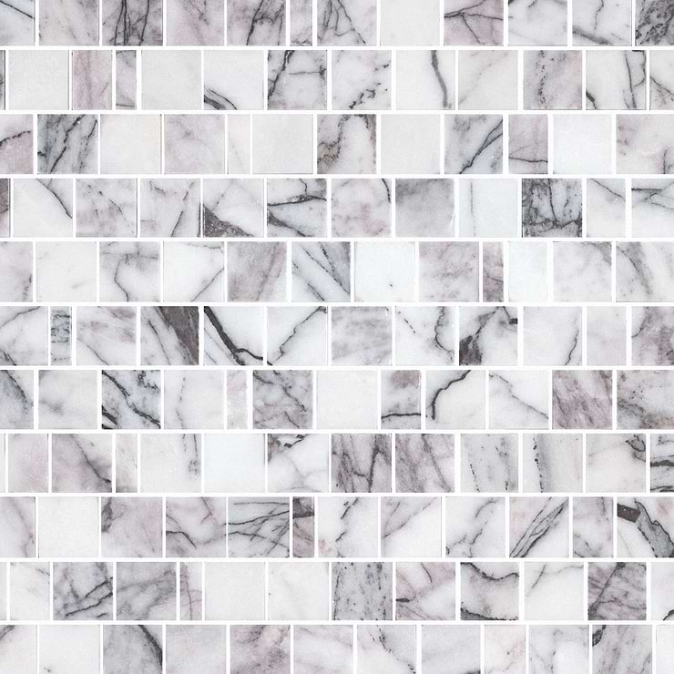 Lilac White Cracked Joint Honed Marble Mosaic