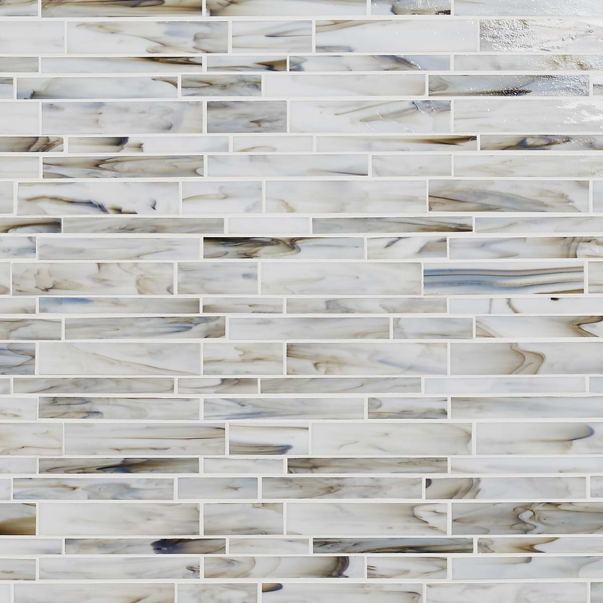 Matchstix Aura White Glass Polished Mosaic Tile