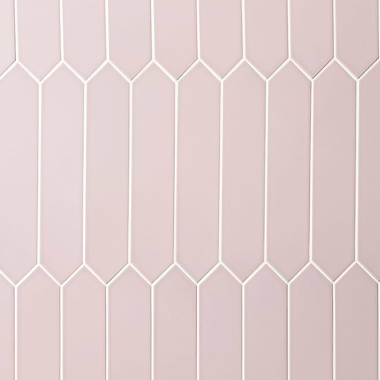 Kent Pink 3x12 Picket Polished Ceramic Tile; in Pink Ceramic; for Backsplash, Bathroom Wall, Kitchen Wall, Shower Wall, Wall Tile; in Style Ideas Beach, Classic, Contemporary, Cottage, Craftsman, Farmhouse, Mid Century, Transitional, Tropical
