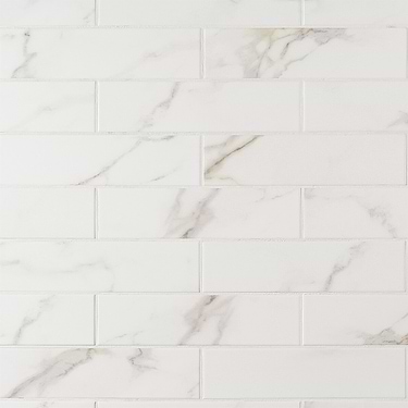 Amalfi Calacatta White 3x12 Polished Ceramic Subway Tile - Sample