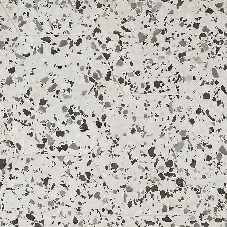 Disco-Six Hexagon Gray 12.5" Terrazzo Look Matte Porcelain Tile