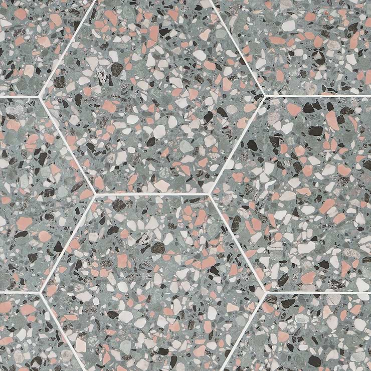 Disco-Six Hexagon Teal Green 12.5" Terrazzo Look Matte Porcelain Tile