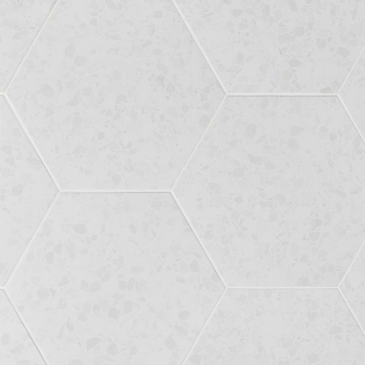 Six Hexagon White 12.5" Terrazzo Look Matte Porcelain Tile