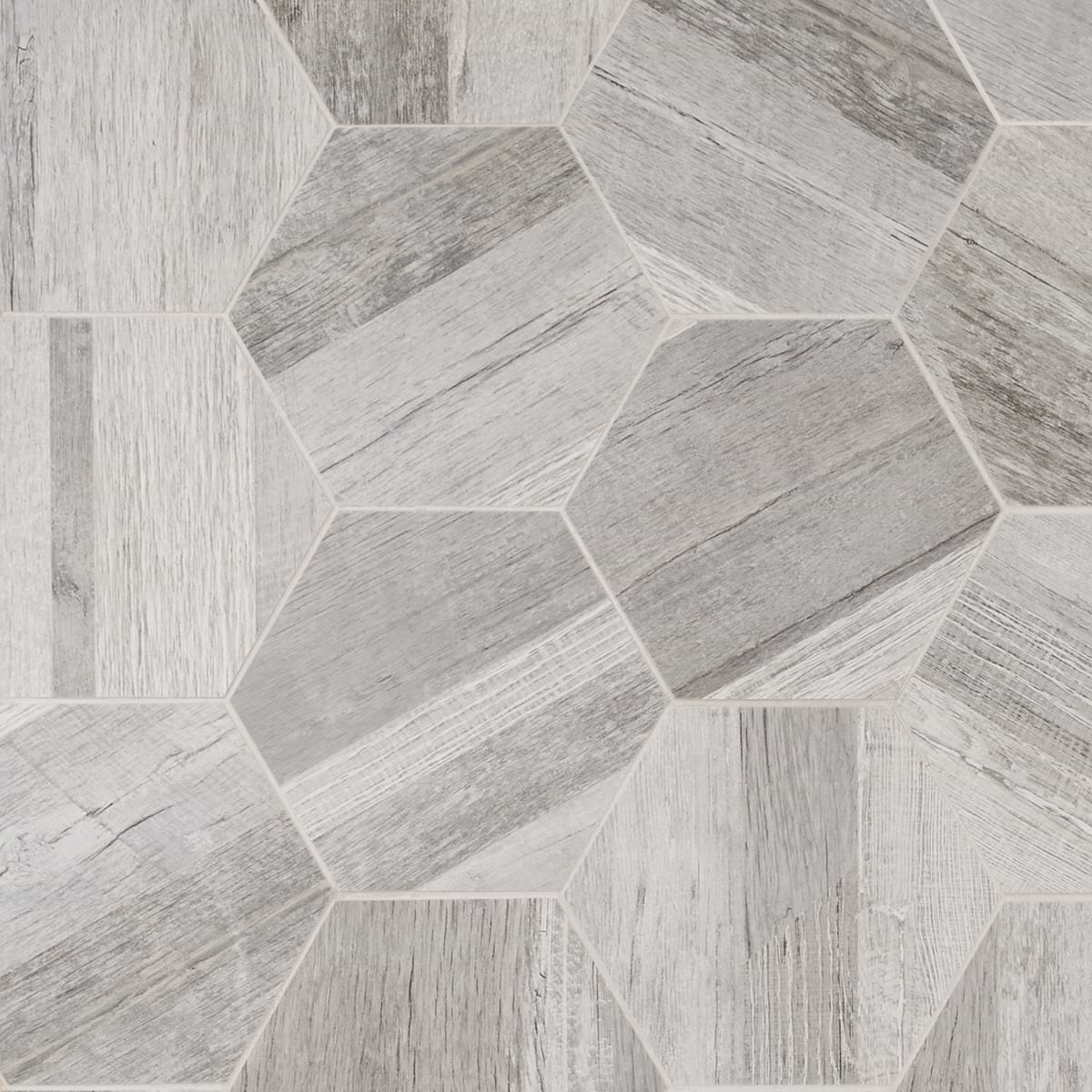 Caribou Silver Esagona 8" Hexagon Matte Porcelain Wood Look Tile