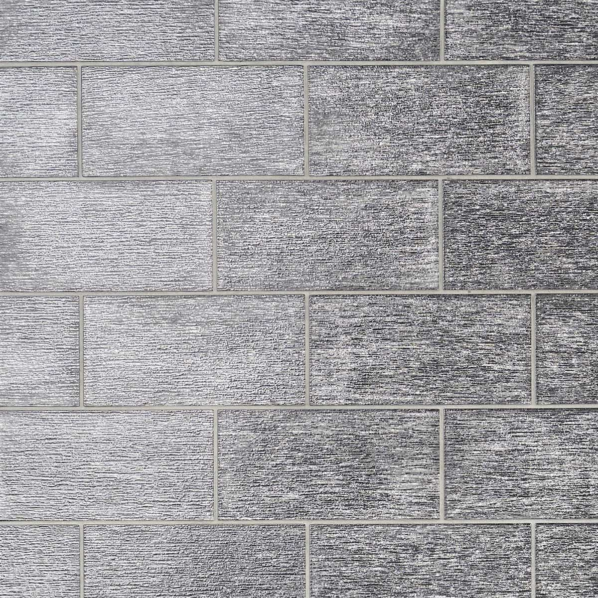 Veda Black Silver 4x9 Polished Glass Tile