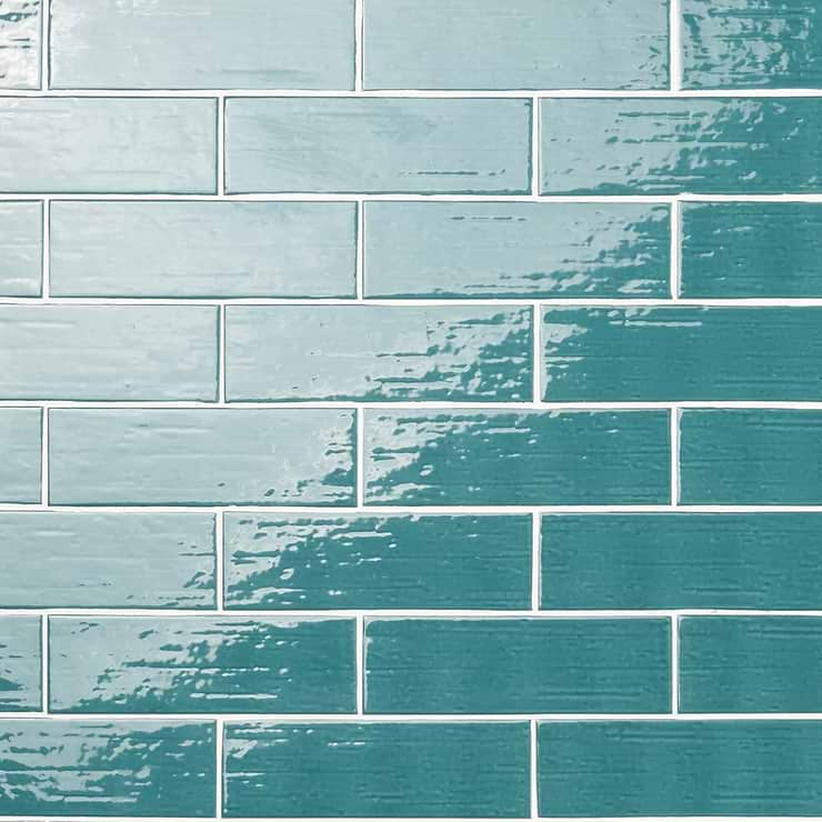 Disco-Kiln Teal Green 3x9 Polished Porcelain Subway Tile