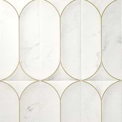 Calypso 3D Carved Bianco White Brass Inlay 8x16 Textured Honed Marble Limestone Tile