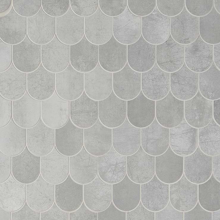 Bond Excalibur Medium Gray Fishscale Plume Matte Porcelain Mosaic Tile