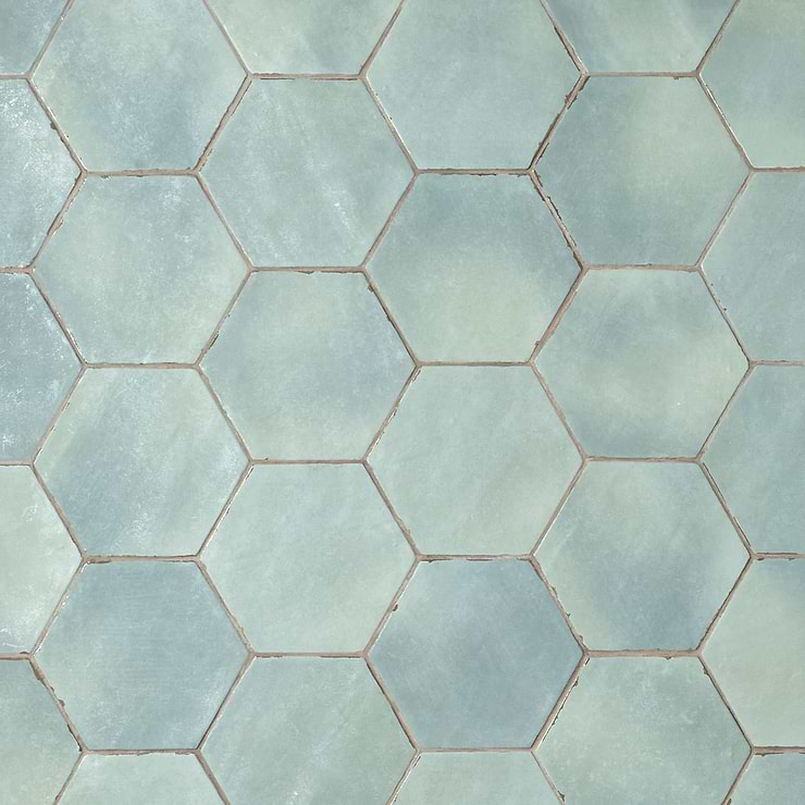 Sasha Hex Bettina Blue Green 6" Matte Porcelain Hexagon Tile